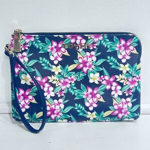 Tommy Hilfiger Navy Blue Floral Wristlet Pouch Clutch Bah with Gold Hardware